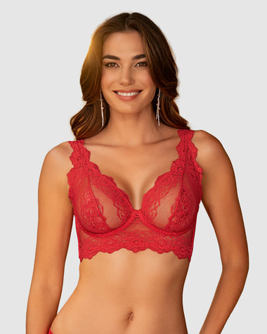 Sujetador tipo bralette en encaje y transparencias#color_377-rojo
