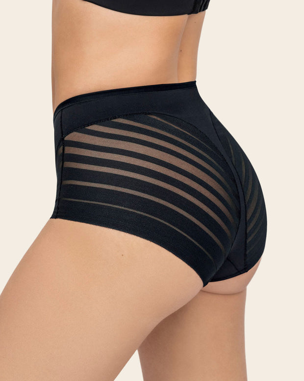 Braga faja clásica con control moderado de abdomen y bandas en tul#color_700-negro