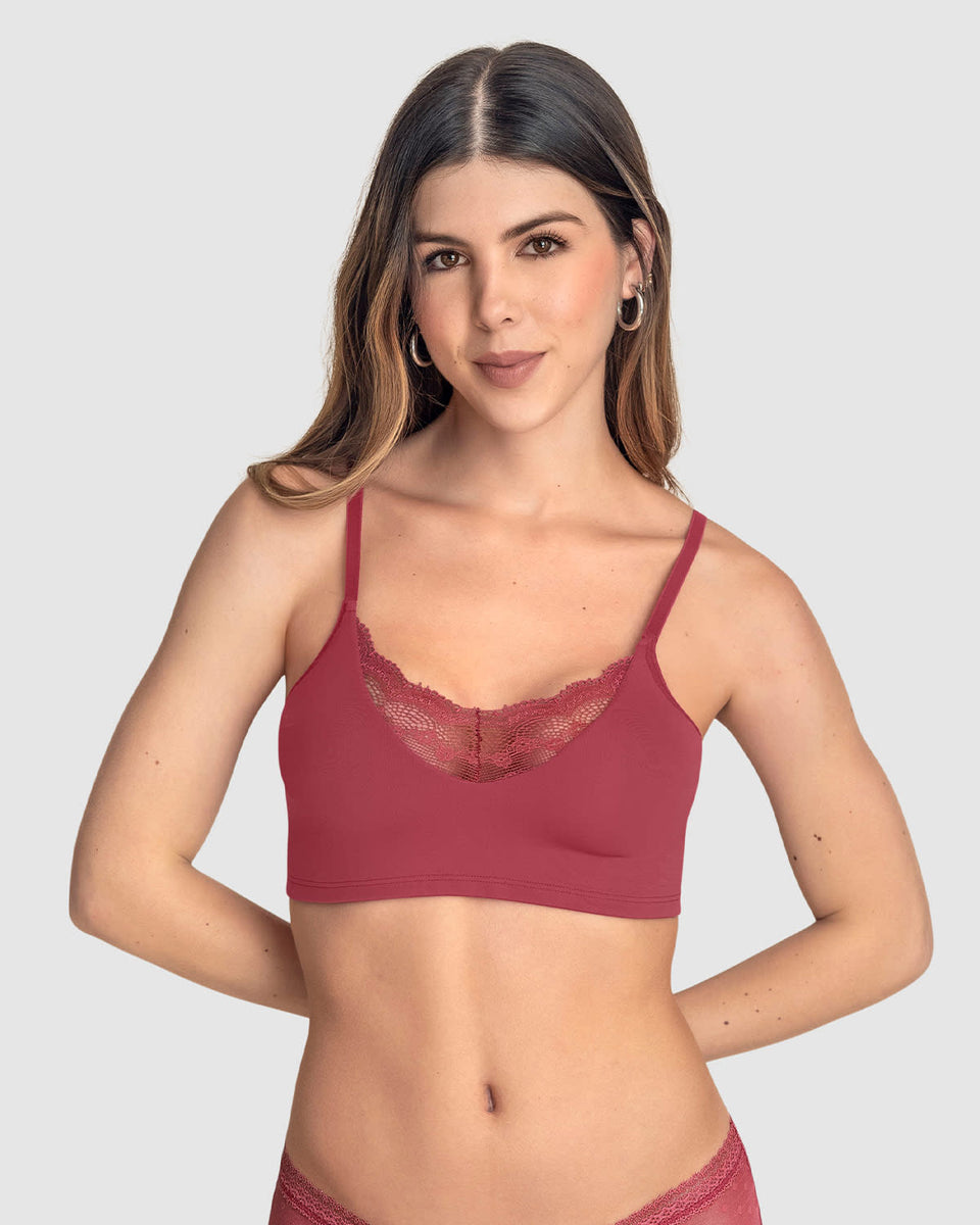 Bralette con detalles de encaje en escote y espalda