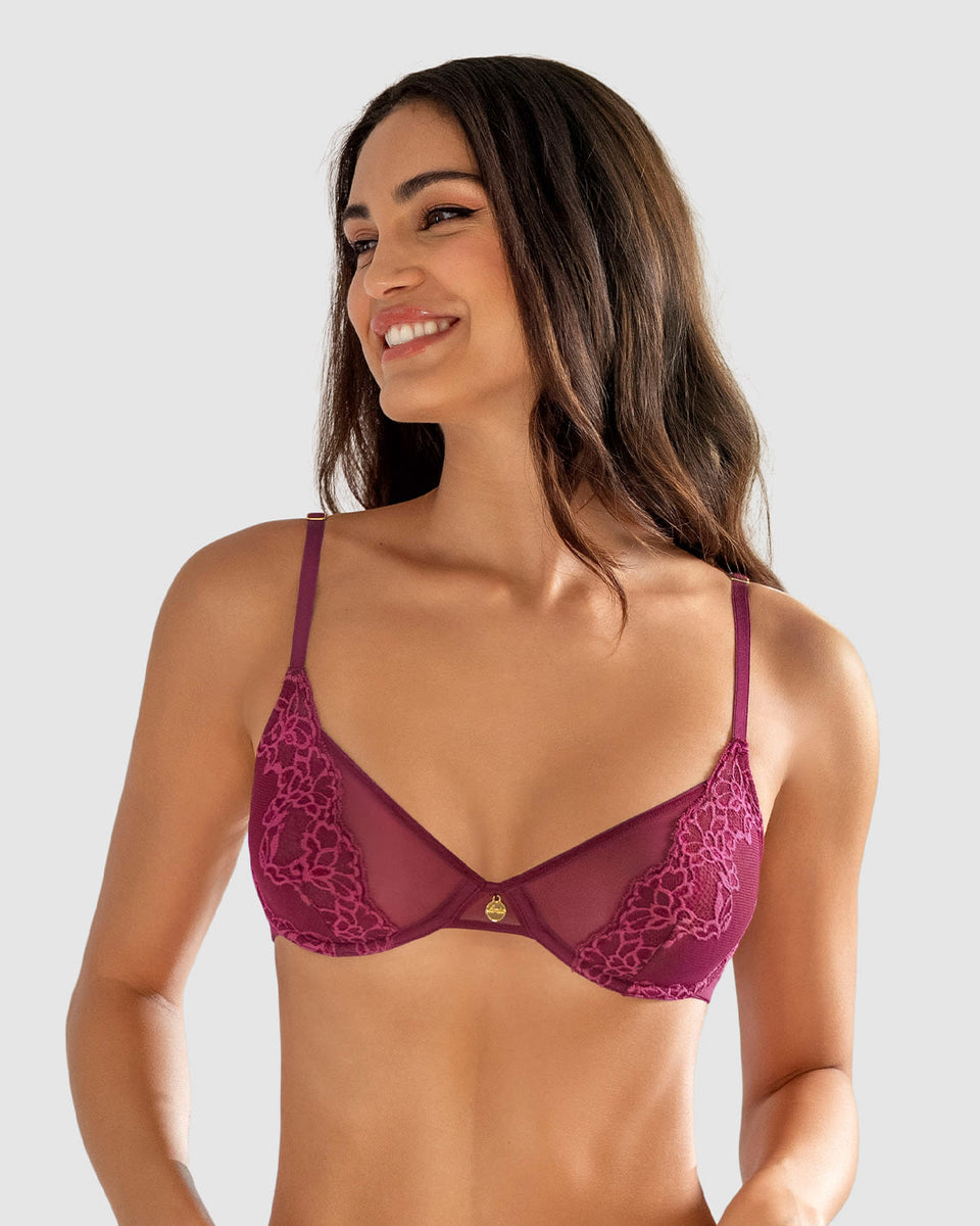 Sujetador sexy media copa con espalda en tul