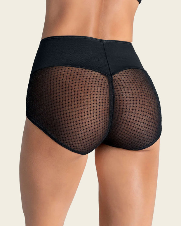 Braga clásica de control fuerte en abdomen, glúteos en tul#color_700-negro