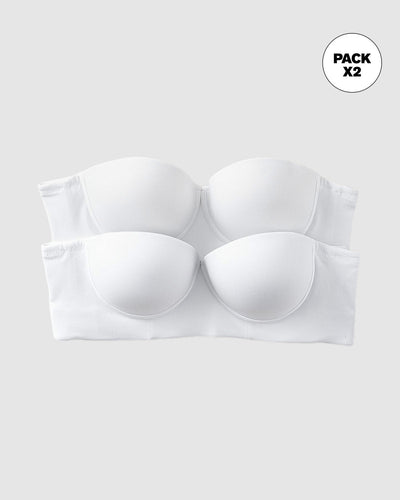 Paquete x 2 sujetadores sin tirantes Bustier 360° de perfección#color_000-blanco