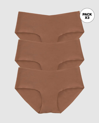 Paquete x 3 bragas hípster invisibles ultraplanos sin elásticos y de pocas costuras#color_640-habano-oscuro