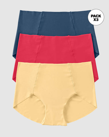 Paquete de 3 bragas en tela ultrafinas#color_s29-amarillo-azul-coral