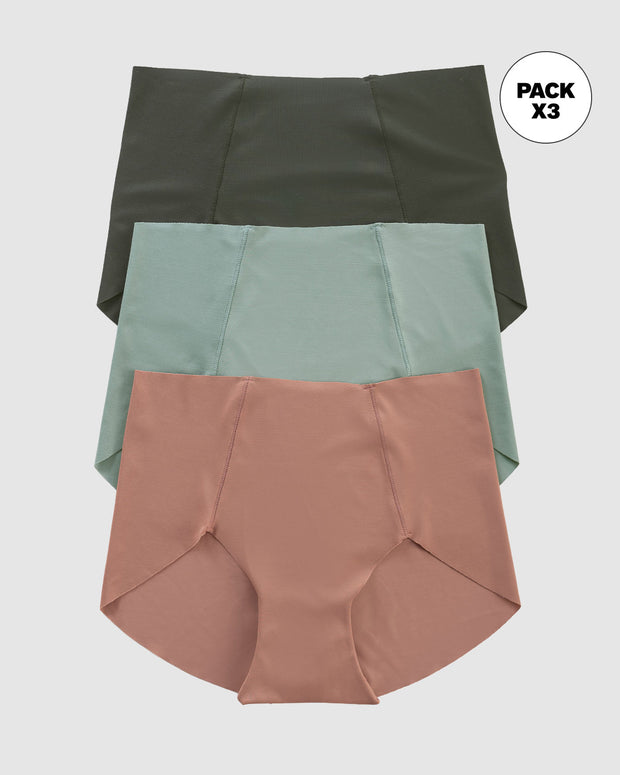 Paquete de 3 bragas en tela ultrafina#color_s30-verde-oscuro-terracota-verde-azul