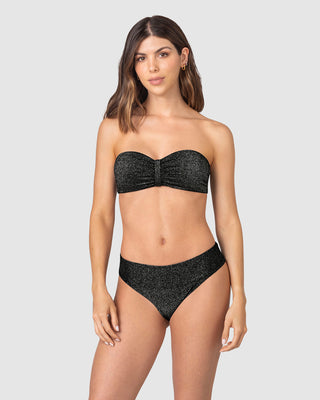 Bikini en tela brillante sin  tirantes y braga de laterales anchos#color_701-negro