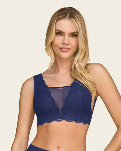 Bralette multiusos sexy siempre en encaje ideal para prótesis de mastectomía#color_536-azul-oscuro