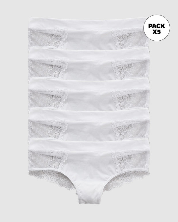 Paquete x 5 braguitas en microfibra y detalles en encaje#color_000-blanco