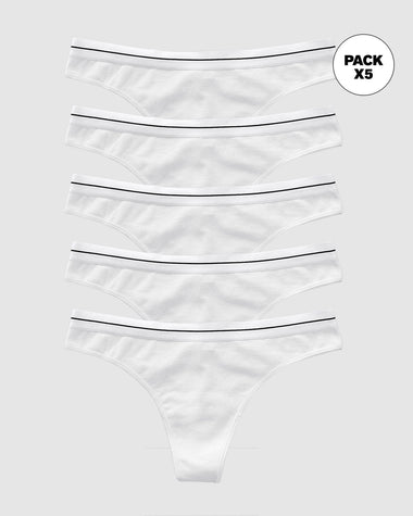 Paquete x 5 tangas tiro medio en algodón con elástico suave en cintura#color_000-blanco