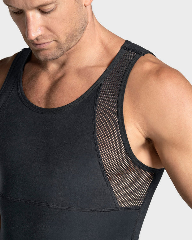 Camiseta sin mangas de compresión fuerte ideal para uso diario en algodón elástico#color_700-negro